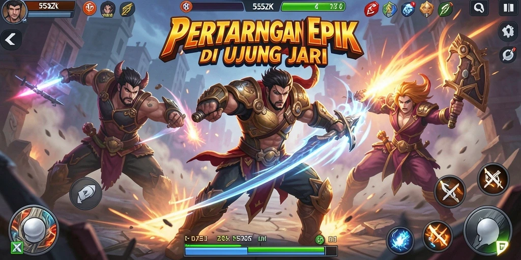 Tangkapan layar 555ZK menampilkan aksi pertarungan yang intens dan mendebarkan.