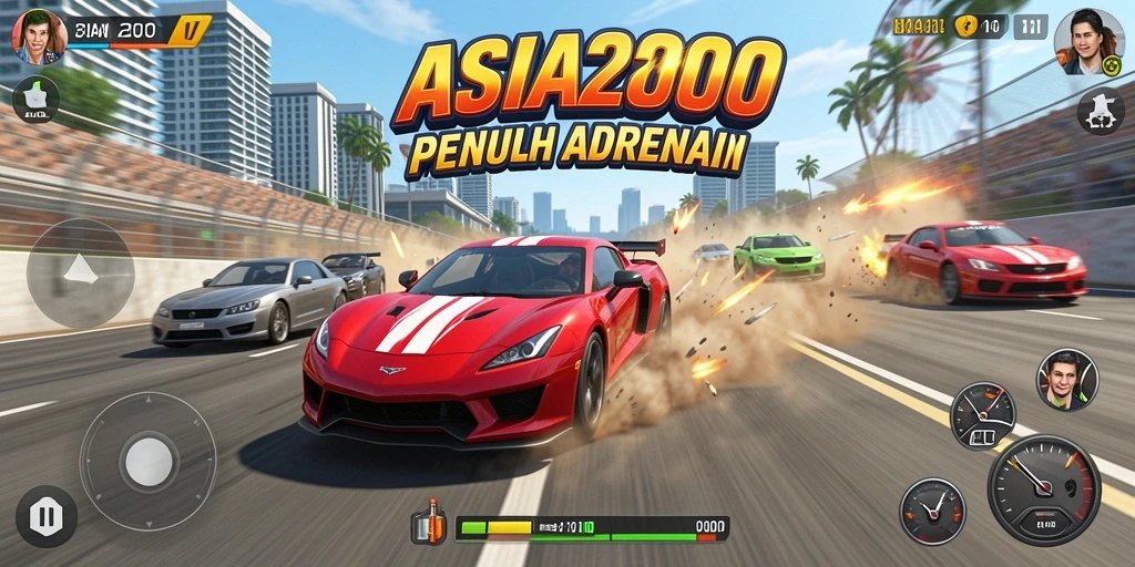 Screenshot gameplay ASIA200 dengan aksi balapan mendebarkan.