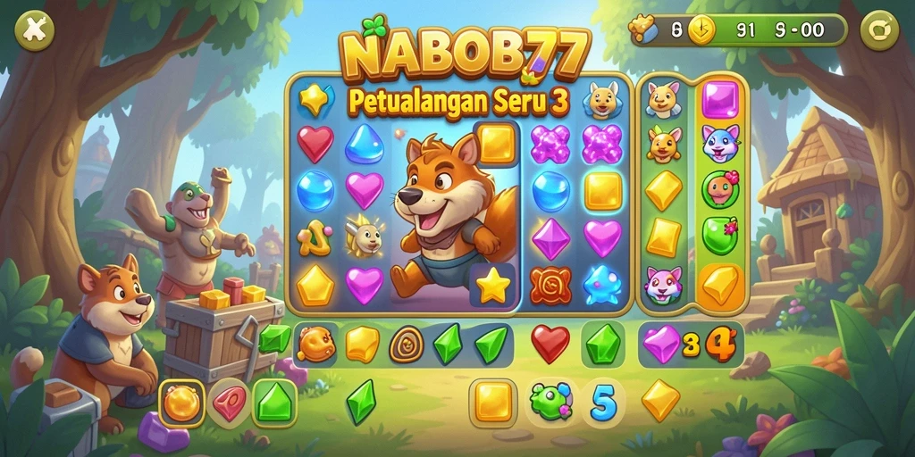 Screenshot menampilkan gameplay seru dari NABOB77 dengan kombinasi buah-buahan yang menarik.