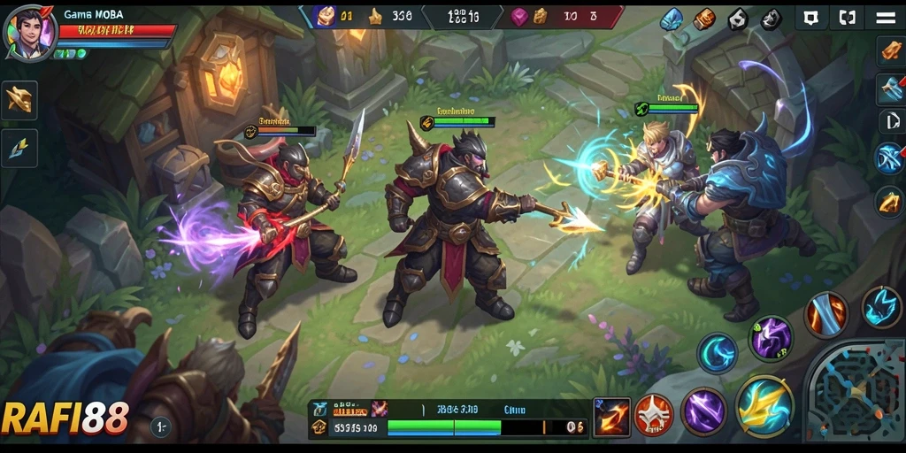 Tangkapan layar dari gameplay MOBA yang mendebarkan di RAFI88.