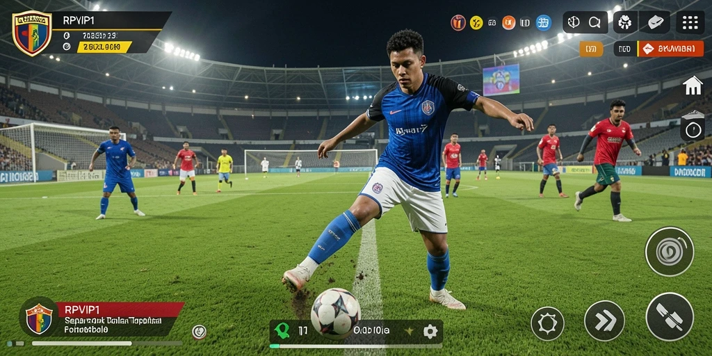 Screenshot RPVIP1 menampilkan aksi seru dalam permainan sepak bola.